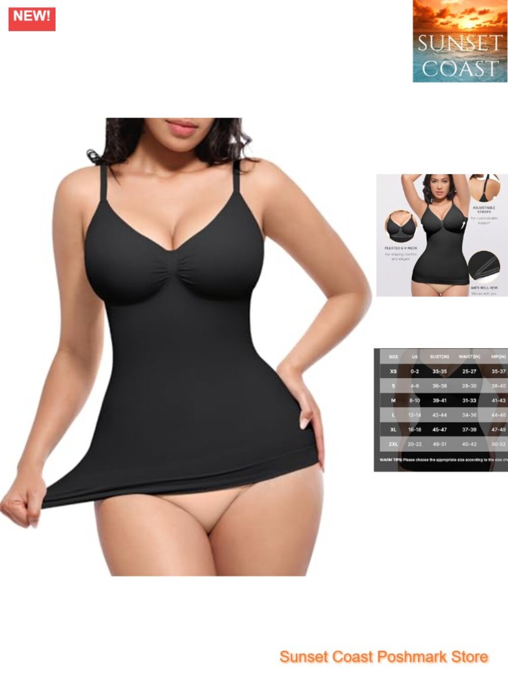 SHAPELLX Tummy Control Seamless Cami Shaper V Neck Tank Top